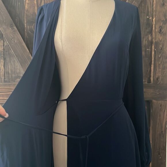 Lulus My Whole Heart Dark Navy Blue Long Sleeve Wrap Dress Sz- Small - Picture 10 of 16